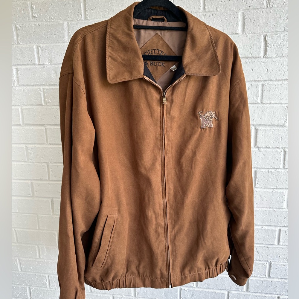 Cutter & Buck Memphis Tigers Brown Micro Suede Front Zip Bomber Jacket Men XXL